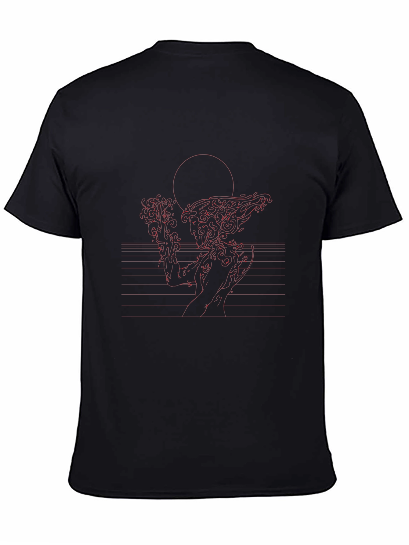 Red Line Art Black T-Shirt