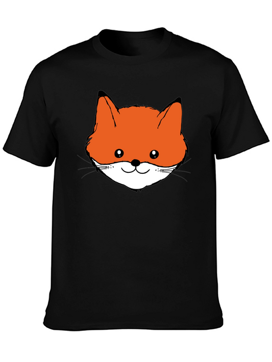 Fox Face Graphic Tee - Black Cotton T-Shirt