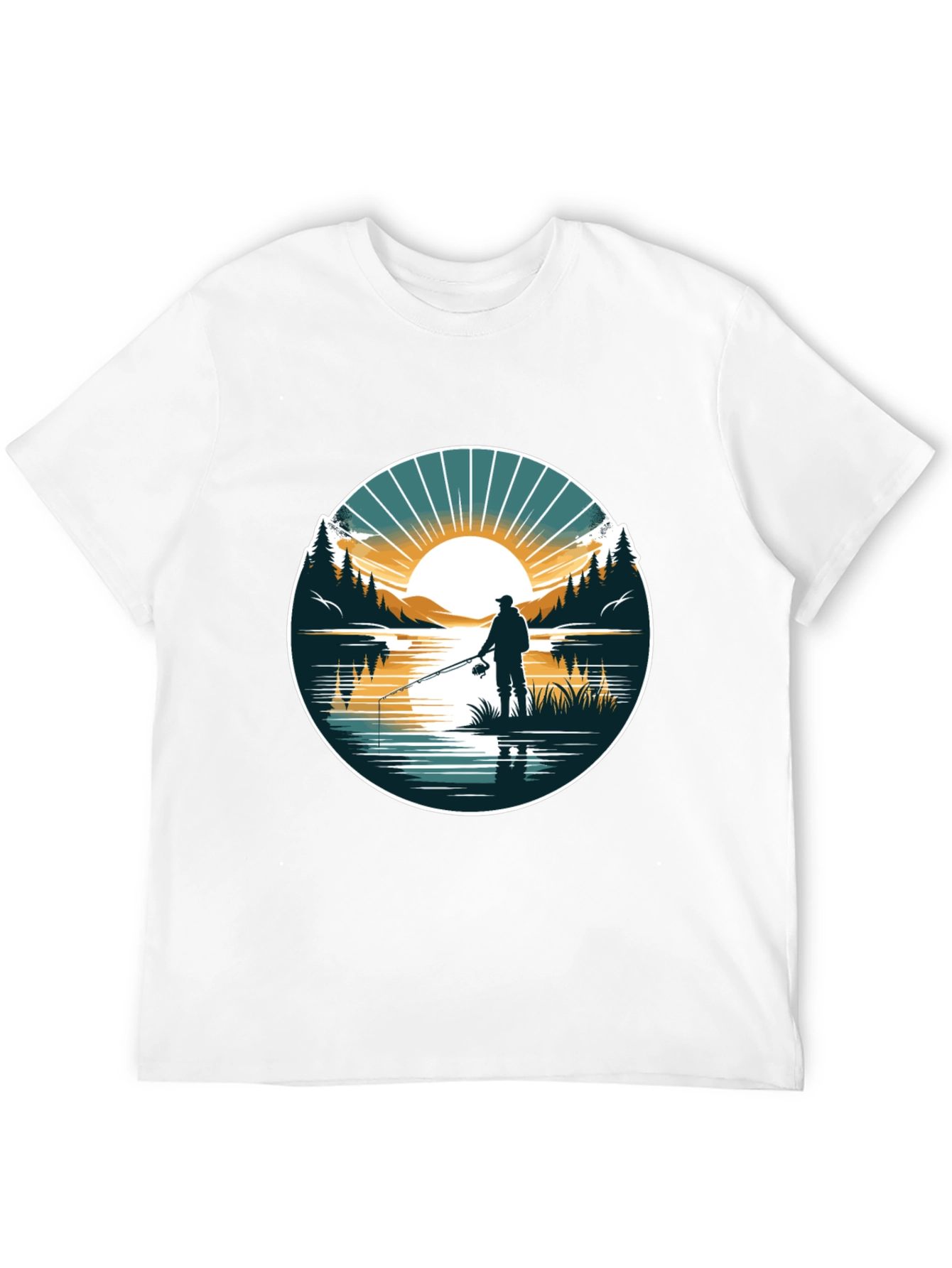 Fishing Scene Graphic Tee - Nature Lovers Black T-Shirt