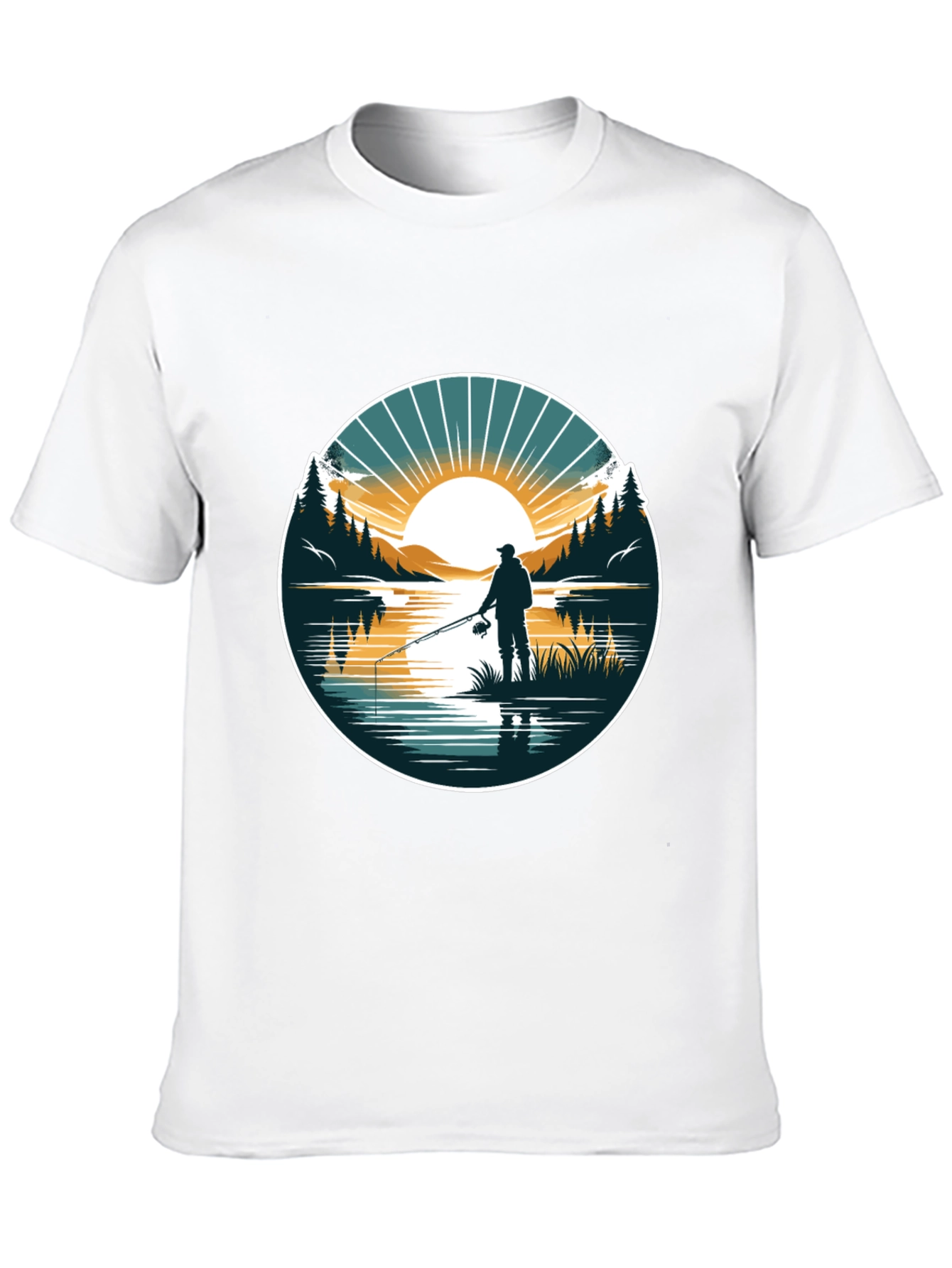 Fishing Scene Graphic Tee - Nature Lovers Black T-Shirt