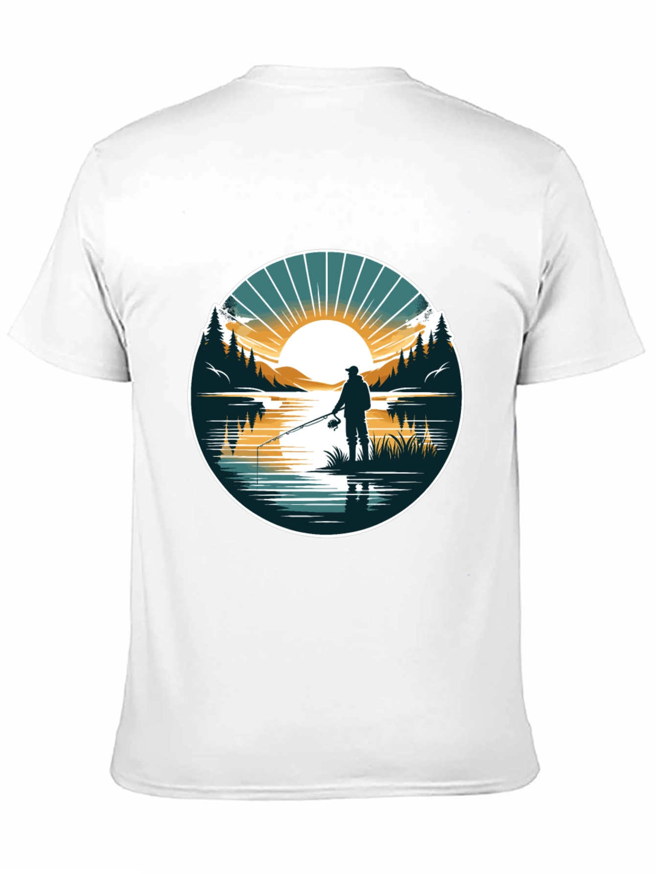 Fishing Scene Graphic Tee - Nature Lovers Black T-Shirt