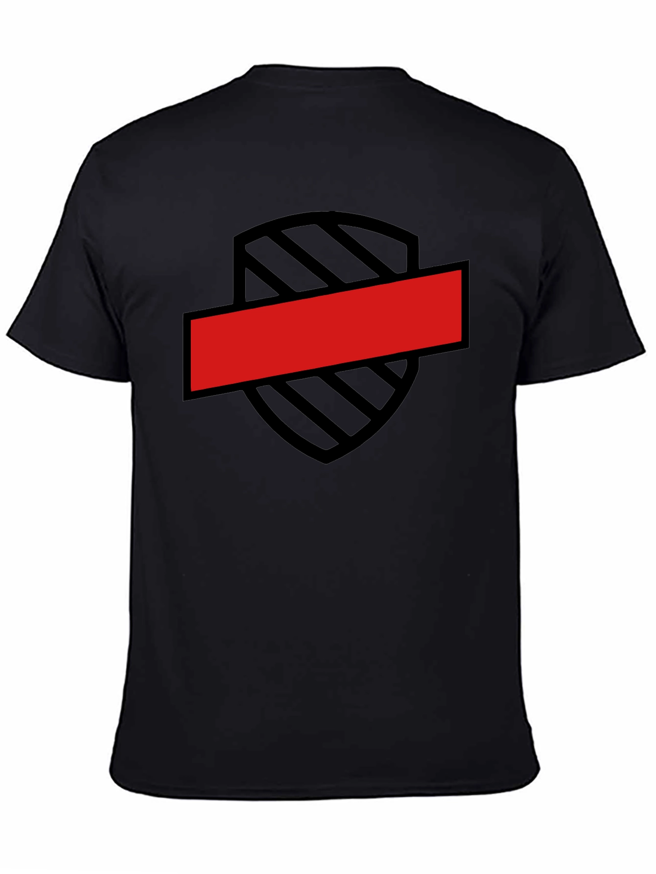 Black T-Shirt with Shield and Red Bar Design