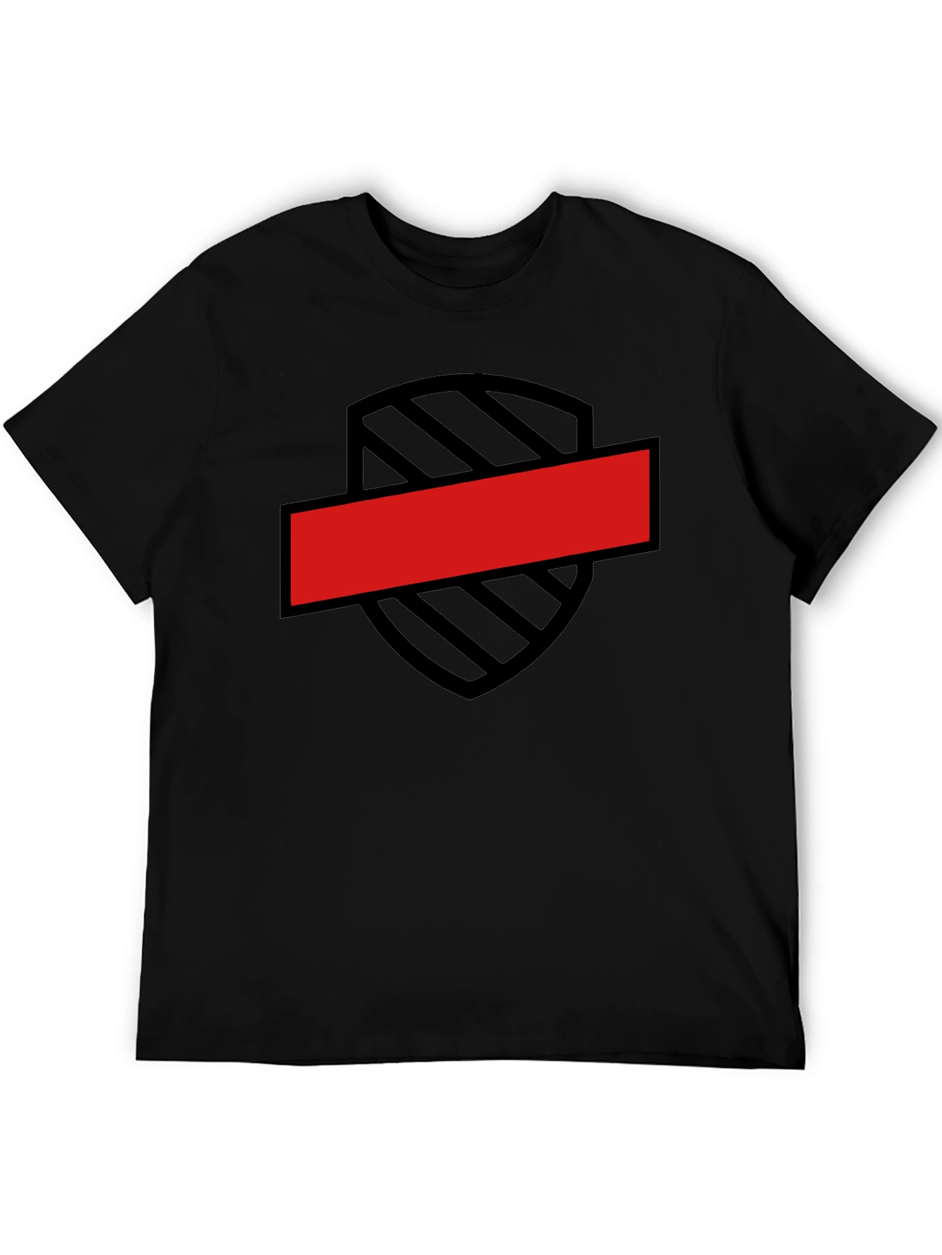 Black T-Shirt with Shield and Red Bar Design
