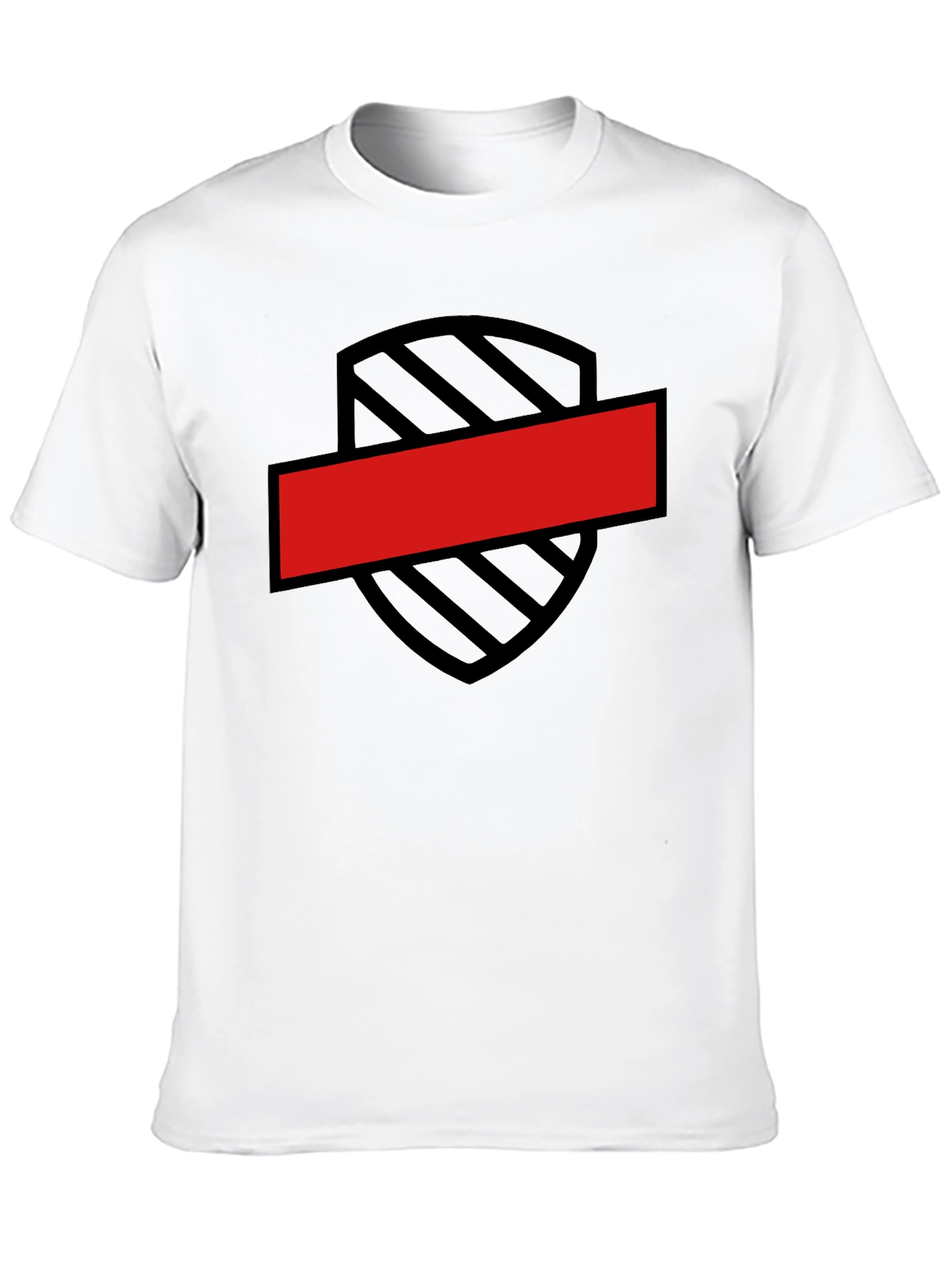 Black T-Shirt with Shield and Red Bar Design