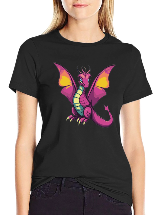 Cartoon Dragon Graphic T-Shirt - Black