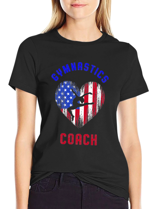 Gymnastics Coach T-Shirt American Flag Heart
