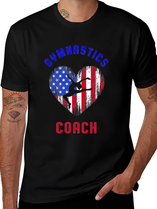 Gymnastics Coach T-Shirt American Flag Heart