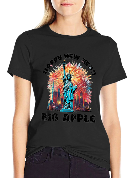 Happy New Year Big Apple Statue of Liberty Graphic Tee