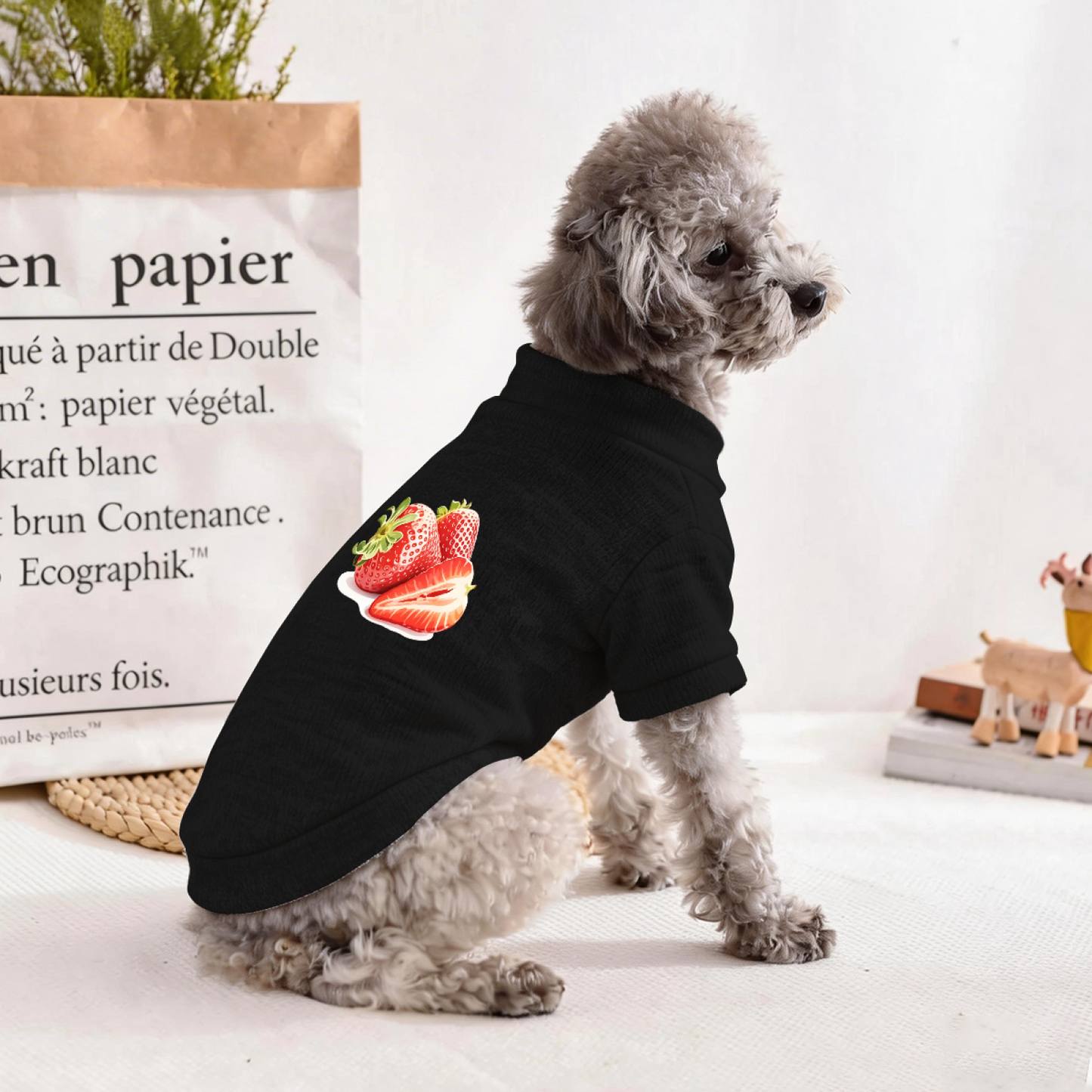 Juicy Strawberry Print Black Pet Cardigan Sweater