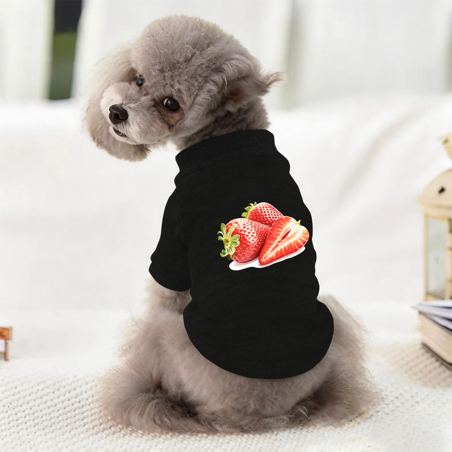 Juicy Strawberry Print Black Pet Cardigan Sweater