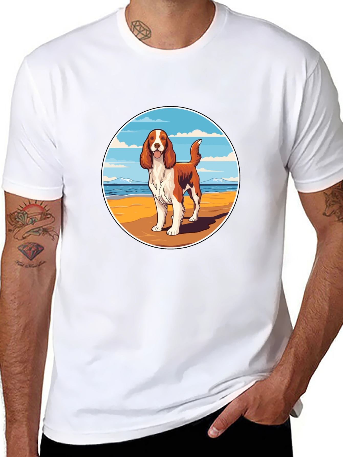 Dog Beach Scene Graphic Tee - Unisex Black T-Shirt