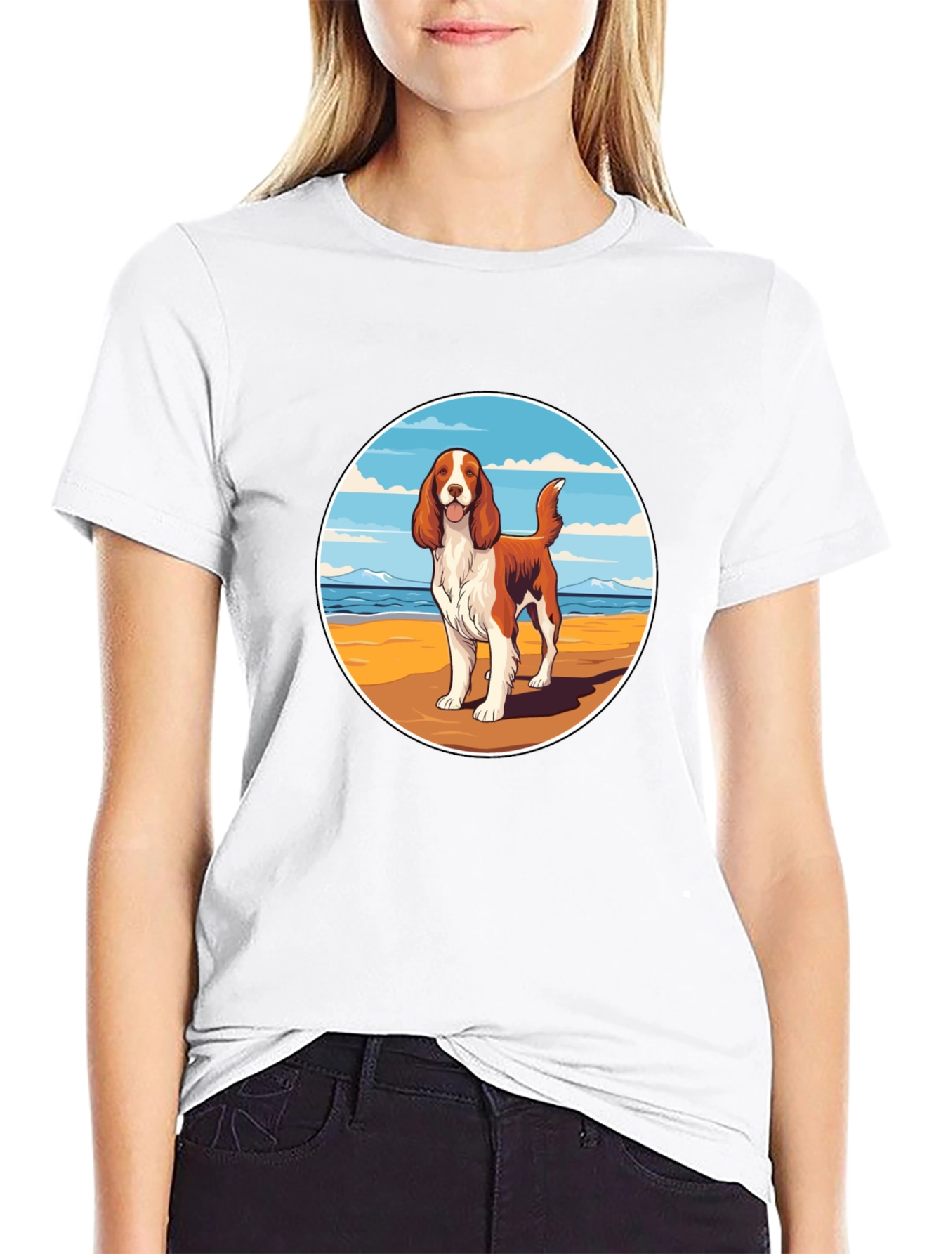 Dog Beach Scene Graphic Tee - Unisex Black T-Shirt