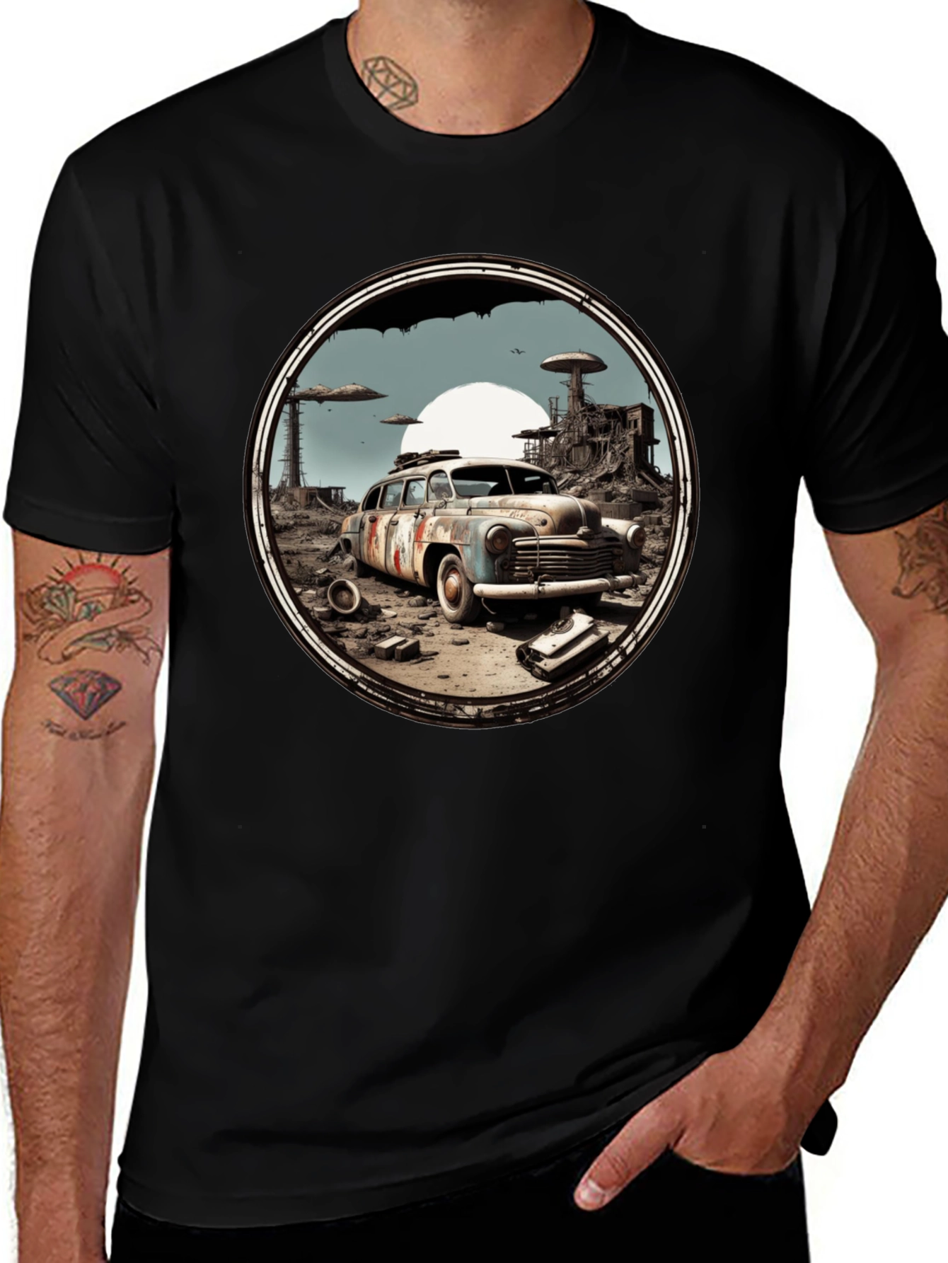 Post-Apocalyptic Car Graphic Tee - Black