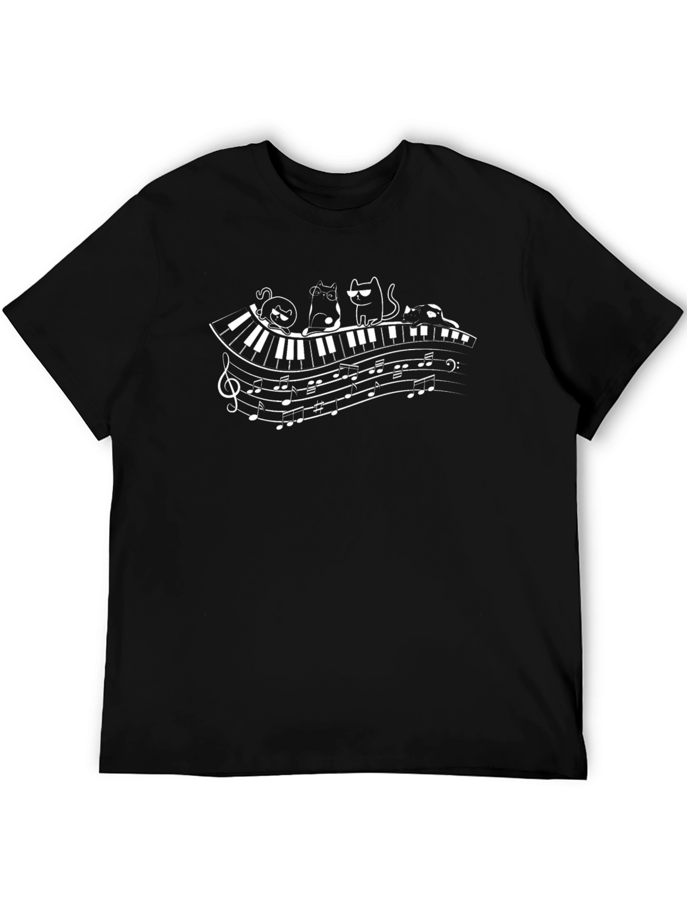 Cats Playing Piano T-Shirt - Black