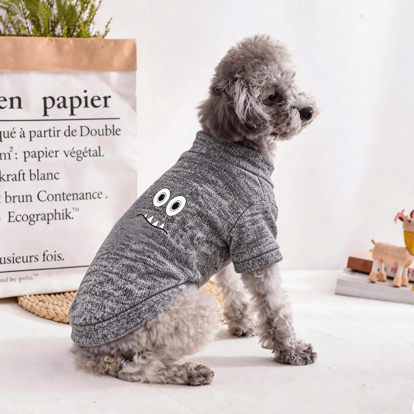 Minimal Sharp Tooth Monster Simple Gray Pet Cartoon Sweater