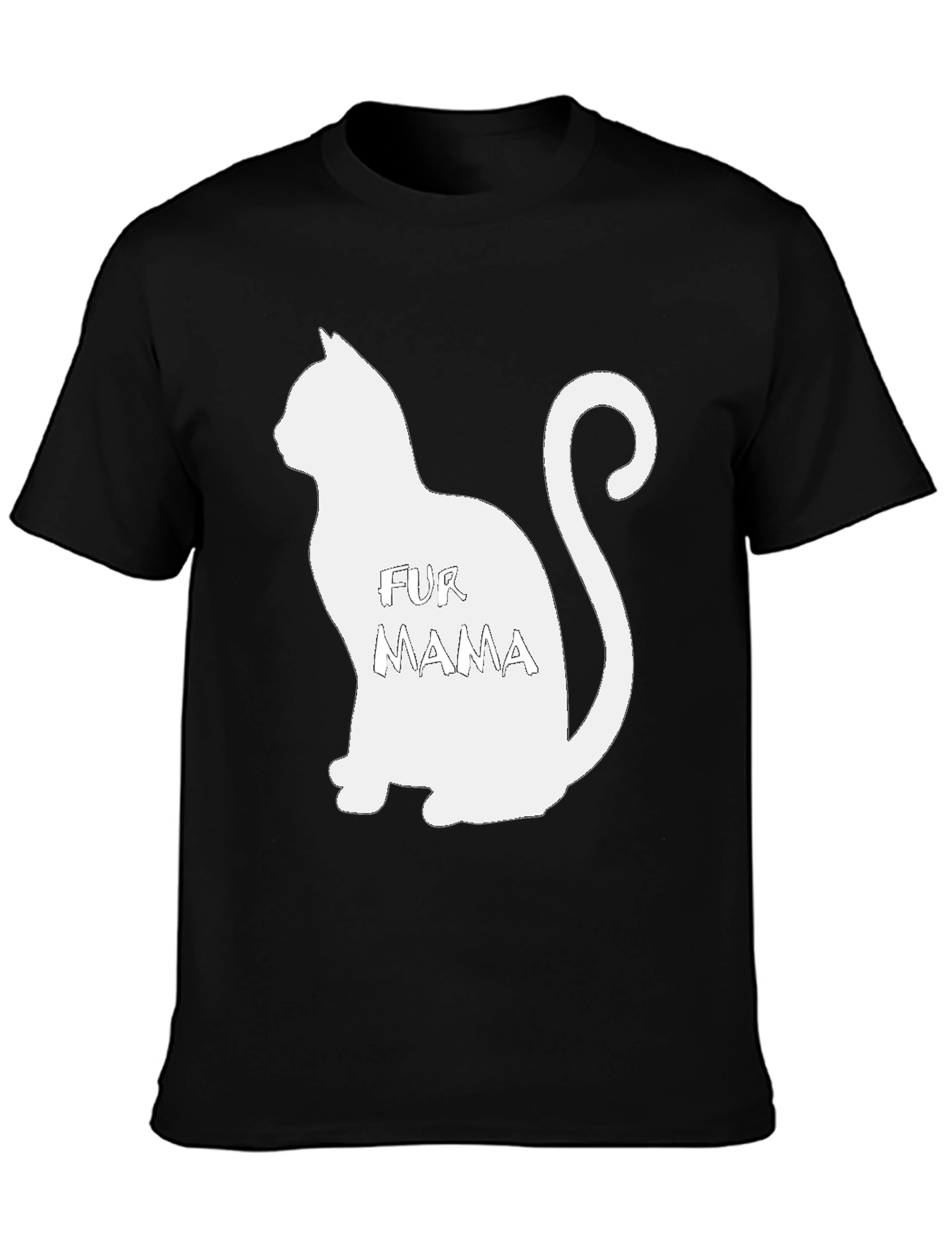 Fur Mama Cat Silhouette Black T-Shirt