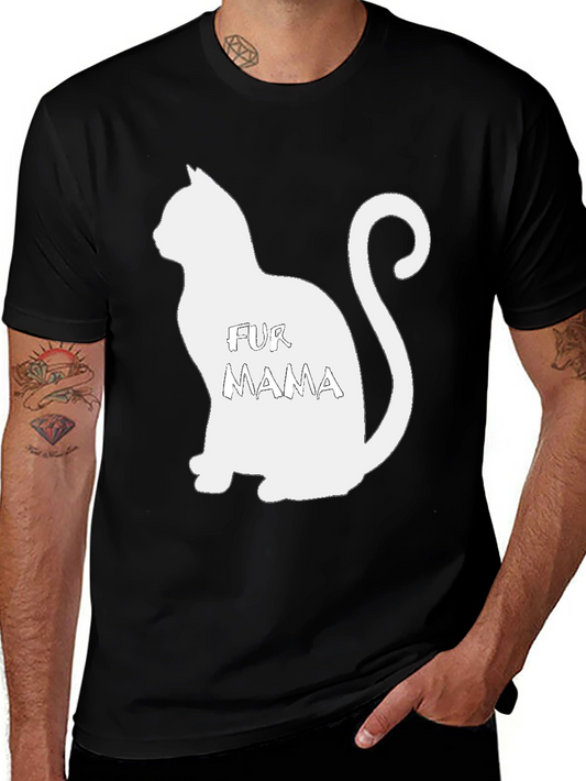 Fur Mama Cat Silhouette Black T-Shirt