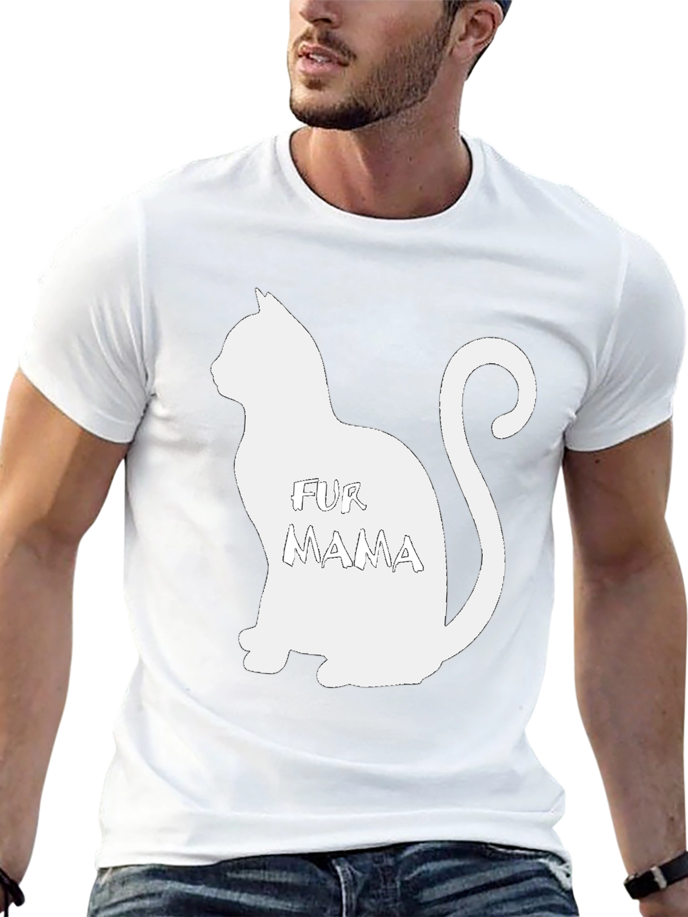 Fur Mama Cat Silhouette Black T-Shirt