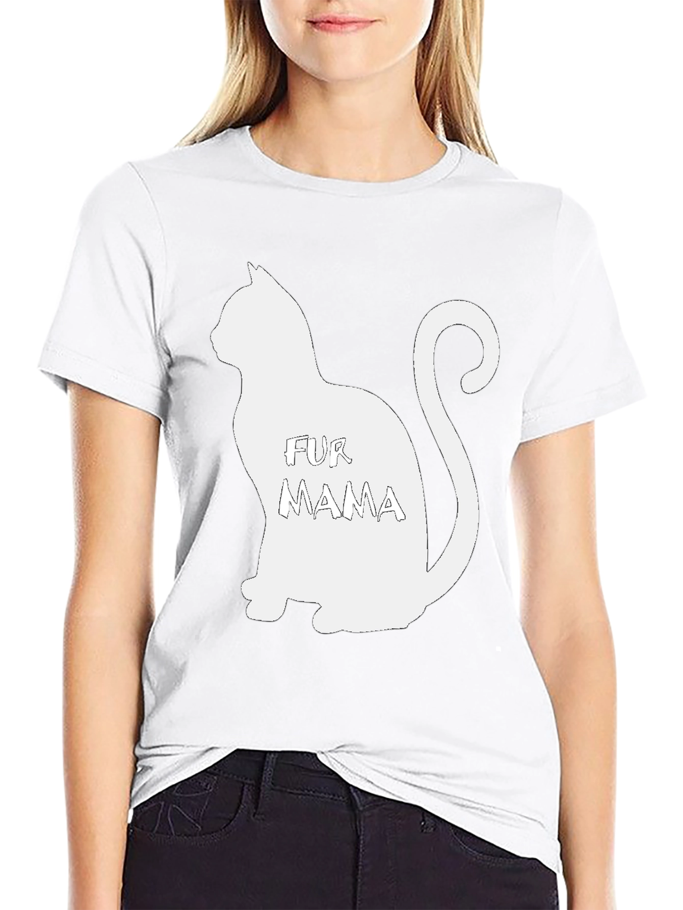 Fur Mama Cat Silhouette Black T-Shirt