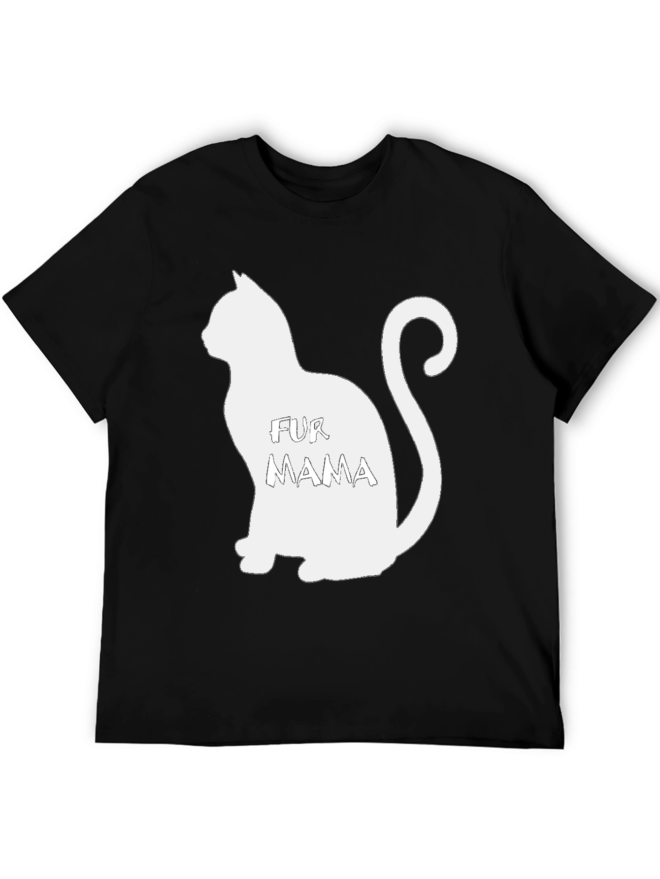 Fur Mama Cat Silhouette Black T-Shirt