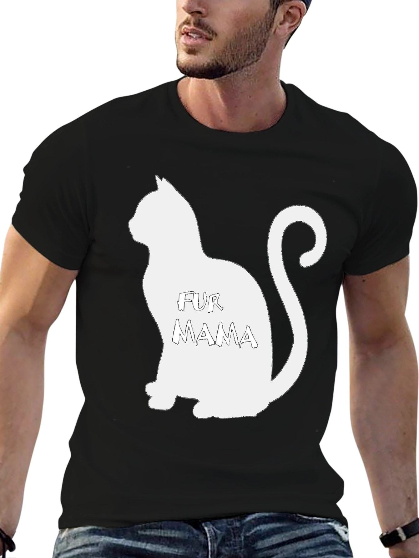 Fur Mama Cat Silhouette Black T-Shirt