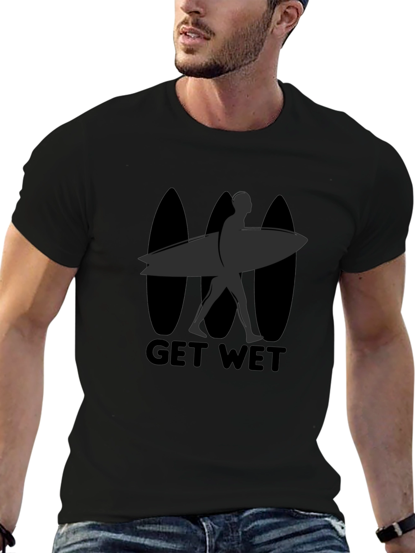 Black Get Wet Surfer Graphic Tee