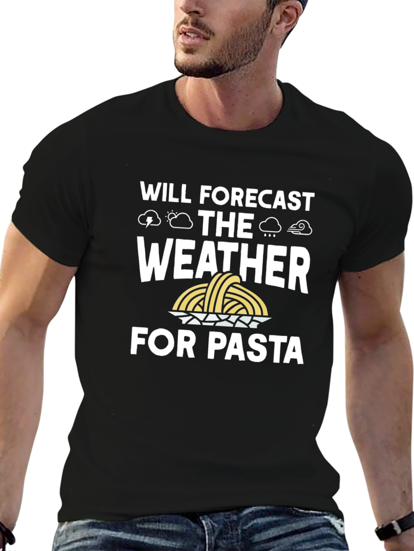 Funny Pasta Weather Forecast Black T-Shirt