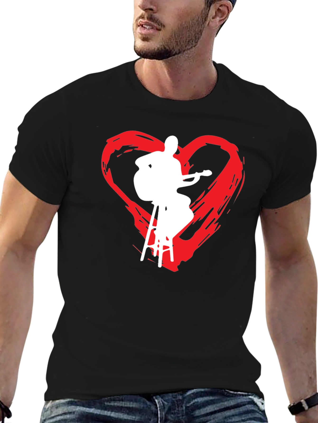 Musician Heart Graphic Tee - Black Cotton T-Shirt