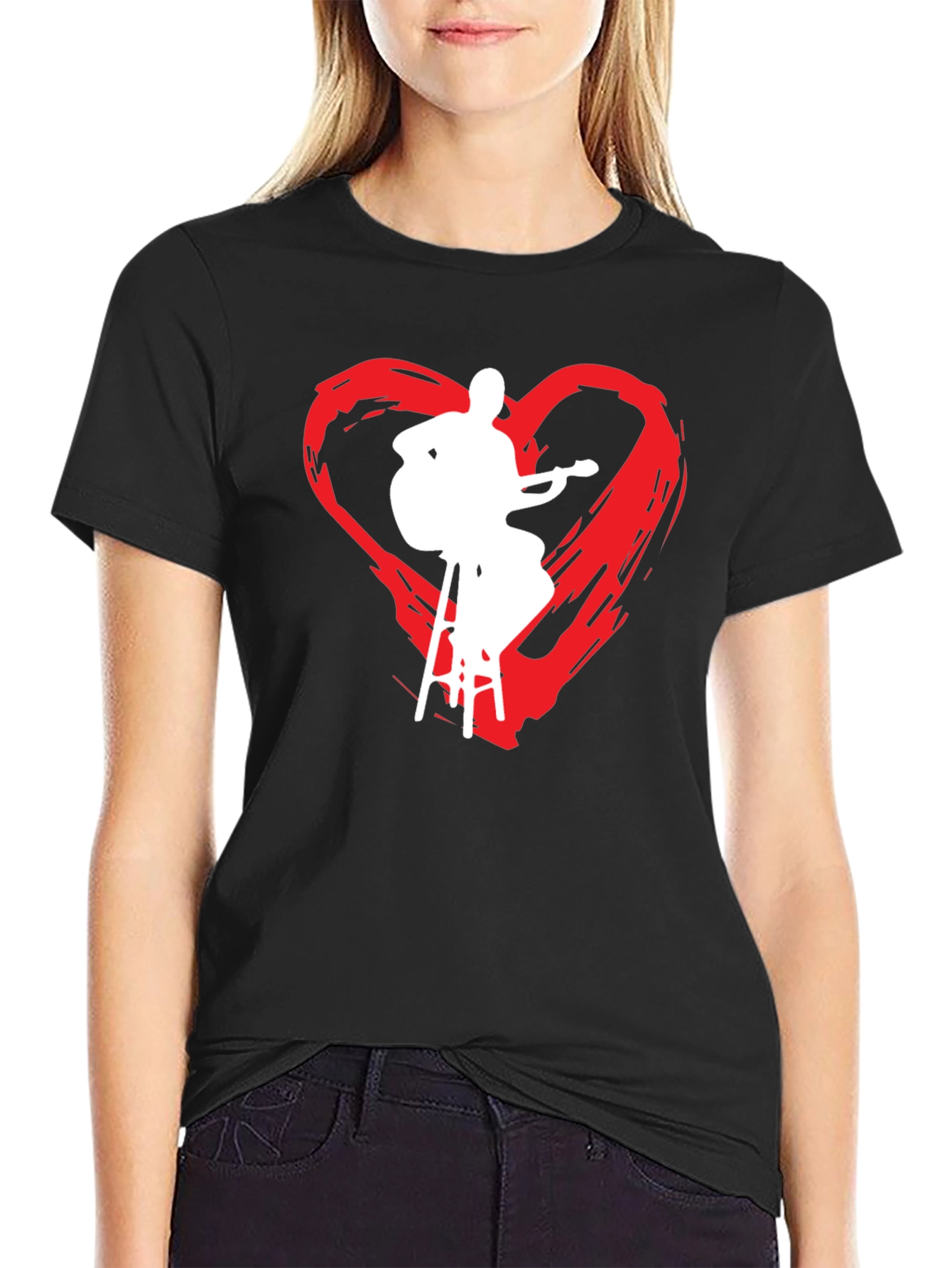 Musician Heart Graphic Tee - Black Cotton T-Shirt