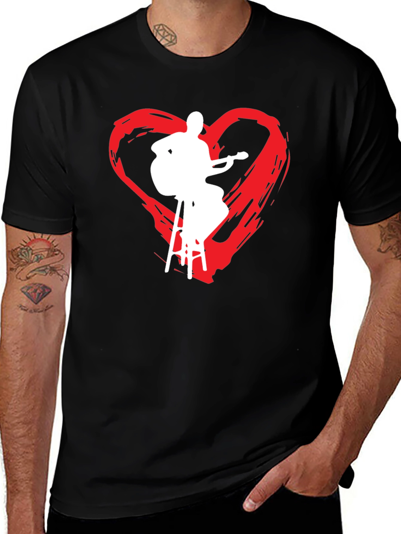 Musician Heart Graphic Tee - Black Cotton T-Shirt