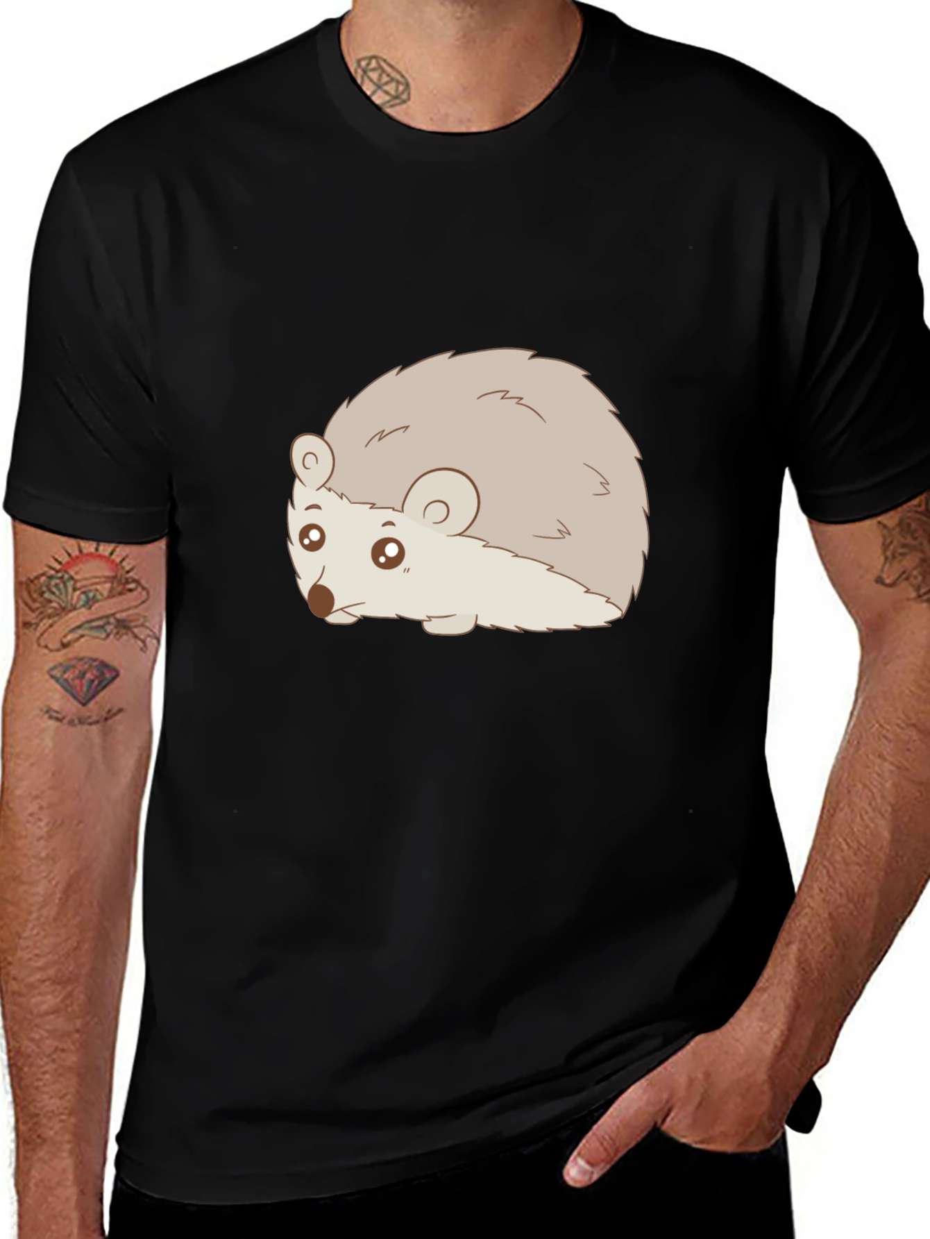 Cute Hedgehog Graphic Tee - Black Unisex T-Shirt