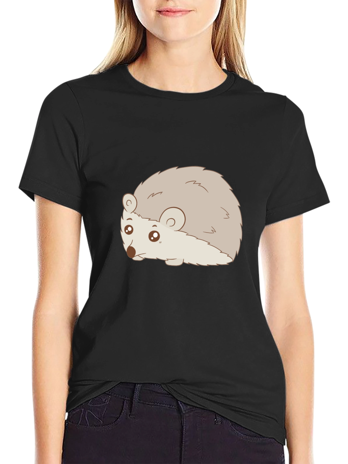 Cute Hedgehog Graphic Tee - Black Unisex T-Shirt