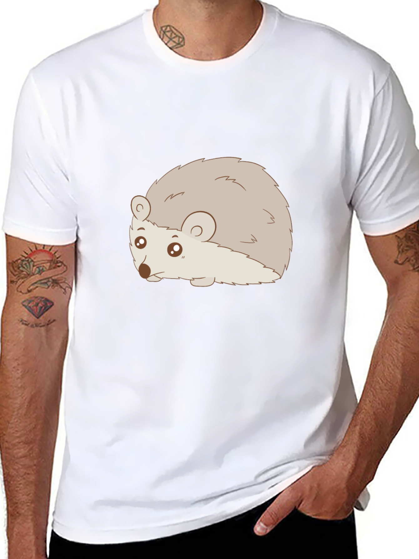 Cute Hedgehog Graphic Tee - Black Unisex T-Shirt