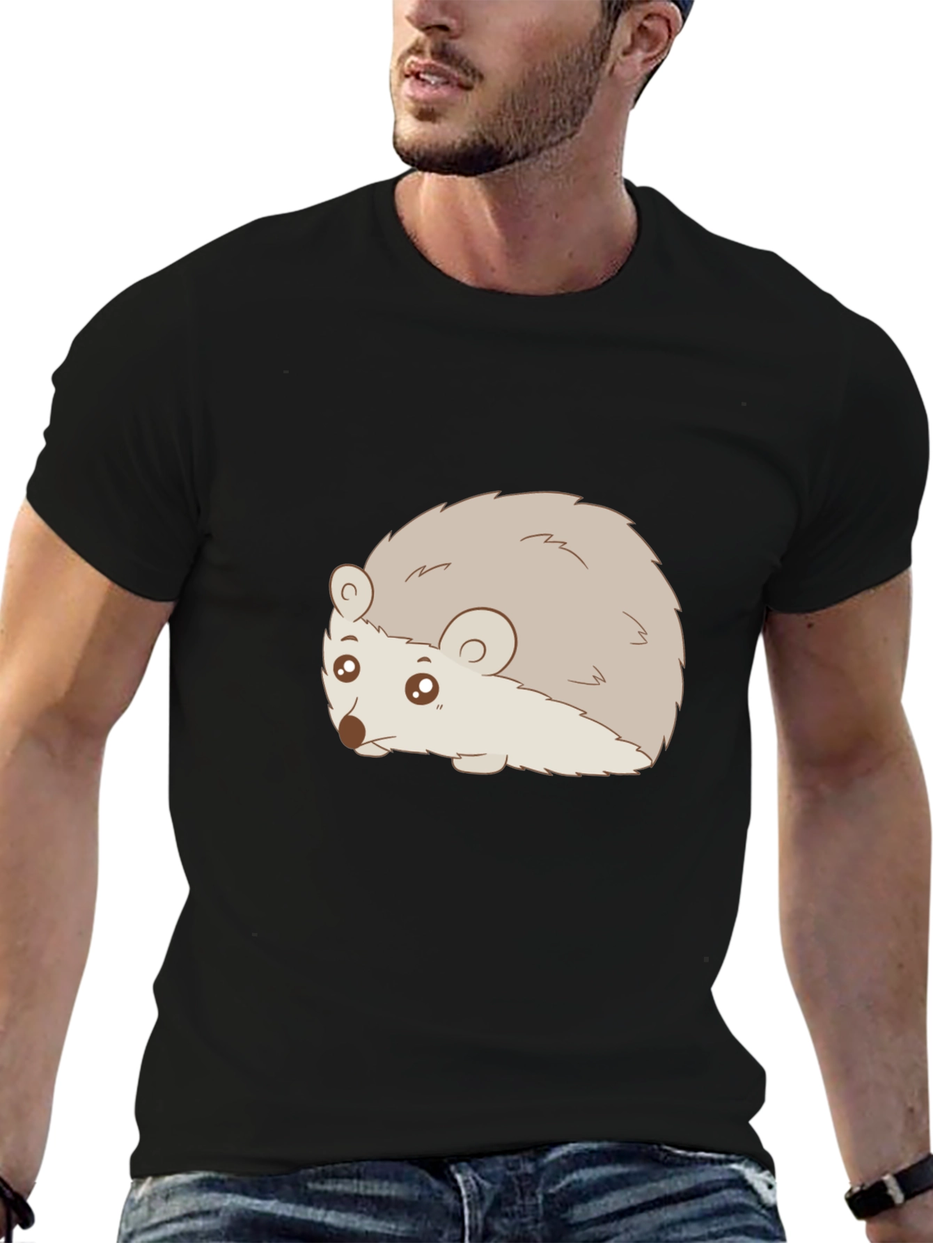Cute Hedgehog Graphic Tee - Black Unisex T-Shirt