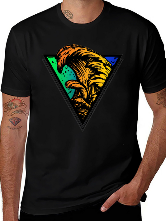 Wave Triangle Graphic Tee - Black Cotton T-Shirt