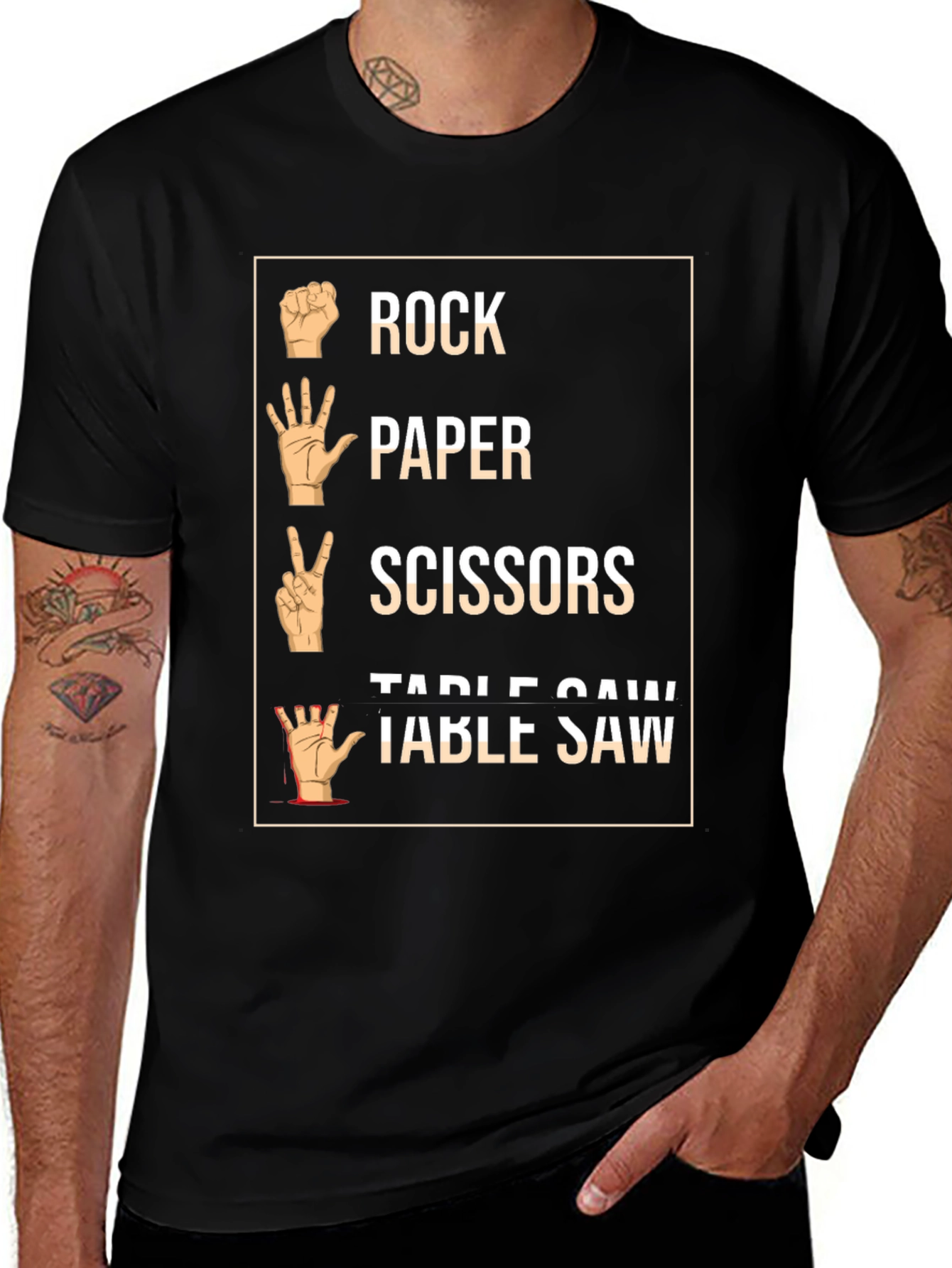 Rock Paper Scissors Table Saw Graphic Tee