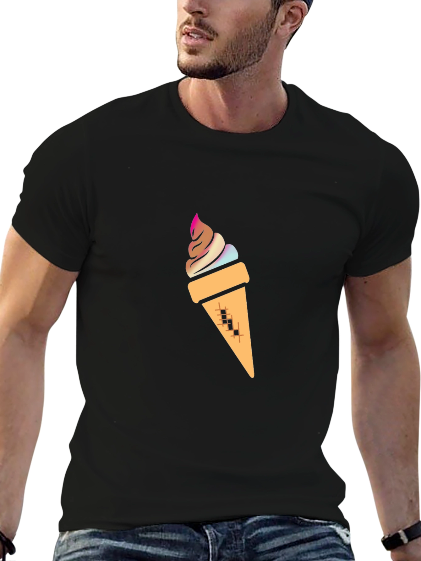 Ice Cream Graphic Tee - Stylish Black Cotton T-Shirt