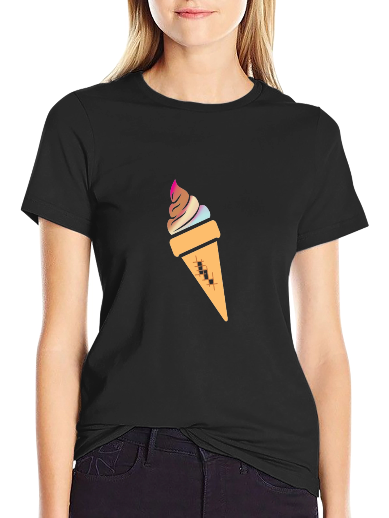 Ice Cream Graphic Tee - Stylish Black Cotton T-Shirt