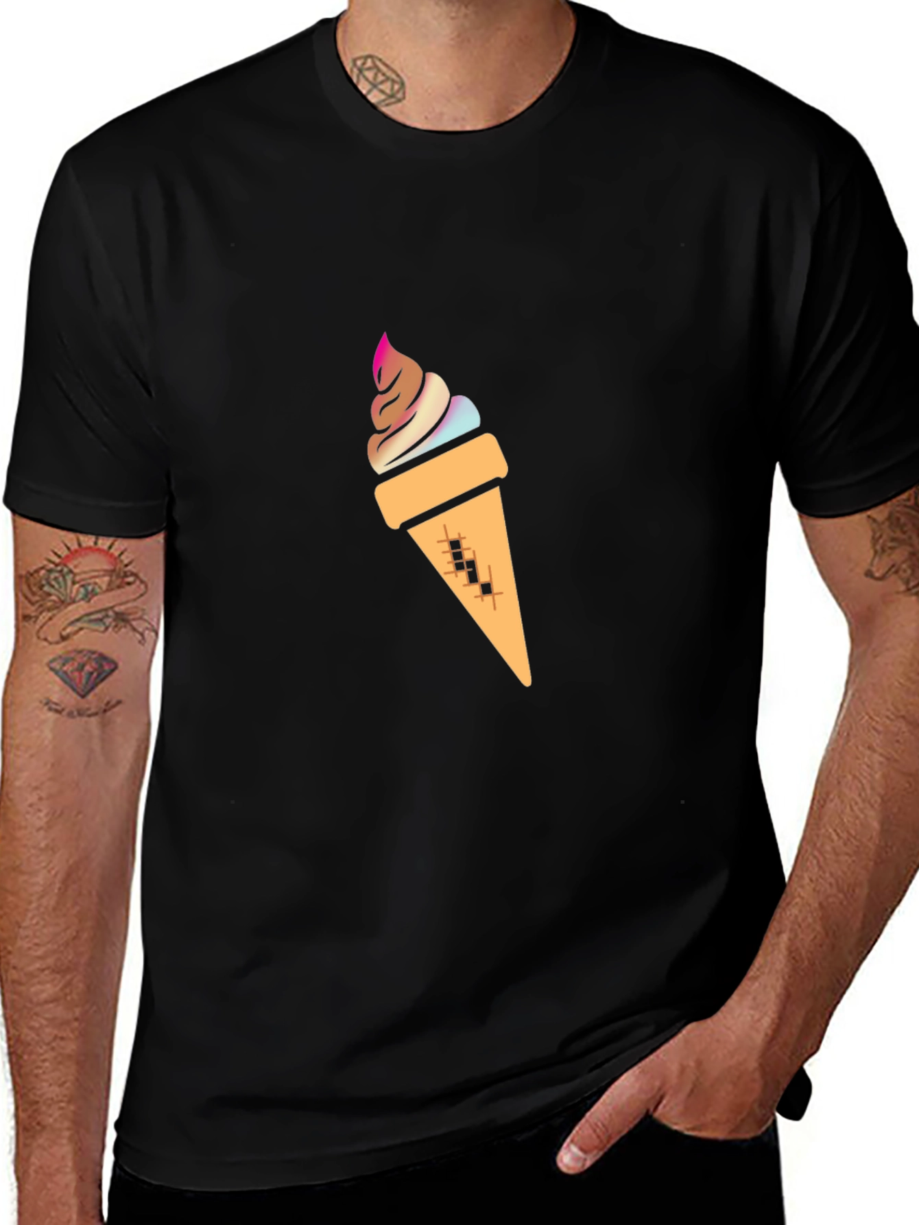Ice Cream Graphic Tee - Stylish Black Cotton T-Shirt