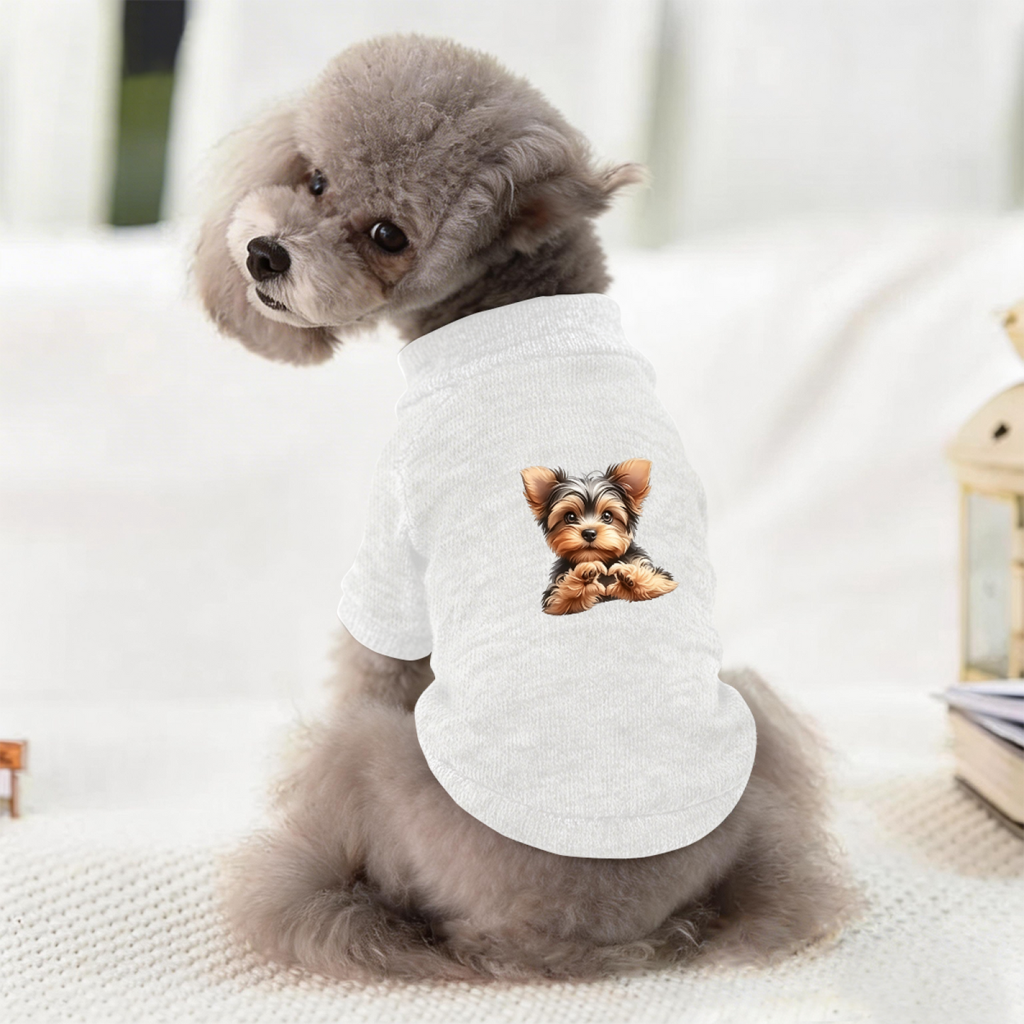 Sweet Yorkshire Terrier Print Pet Sweater, Lovely Small Puppy Daily Outfit