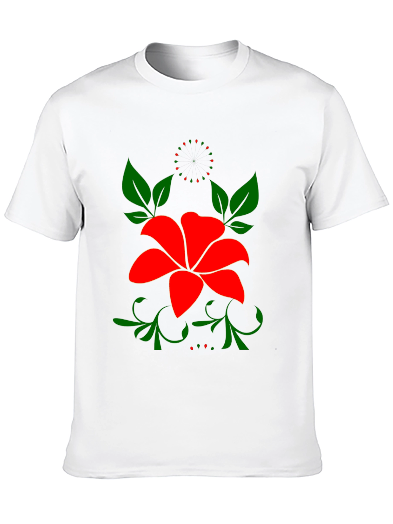 Floral Black T-Shirt - Bold Red Flower Design
