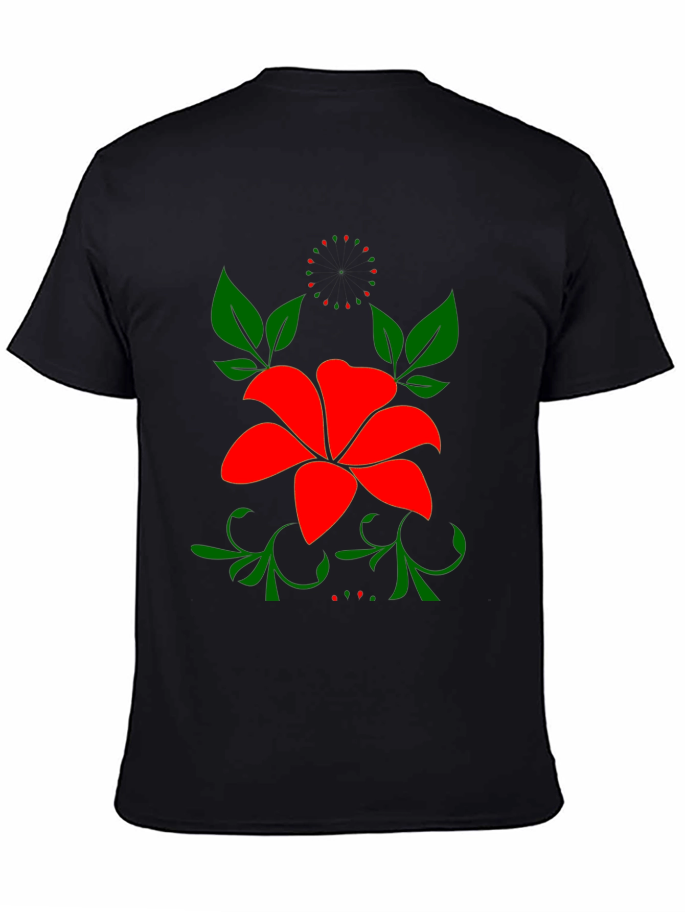 Floral Black T-Shirt - Bold Red Flower Design