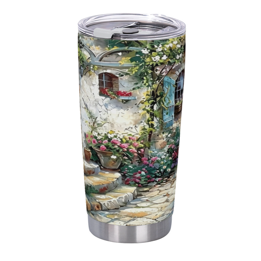 Rustic French Stone Cottage Secret Flower Garden 20oz Cup