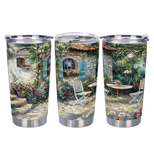 Rustic French Stone Cottage Secret Flower Garden 20oz Cup