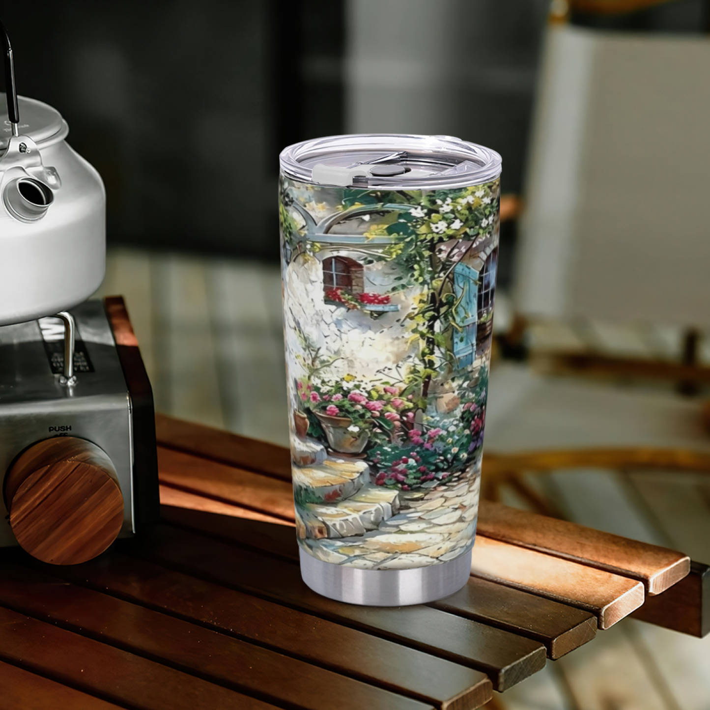 Rustic French Stone Cottage Secret Flower Garden 20oz Cup