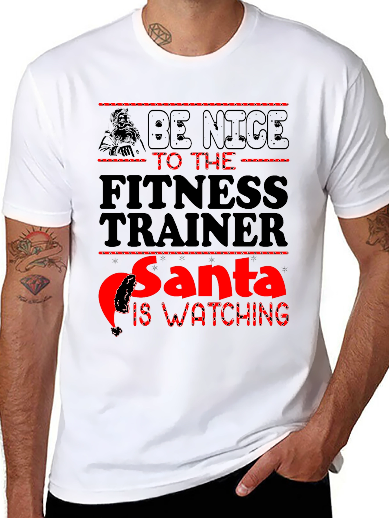 Be Nice to The Fitness Trainer Santa T-Shirt
