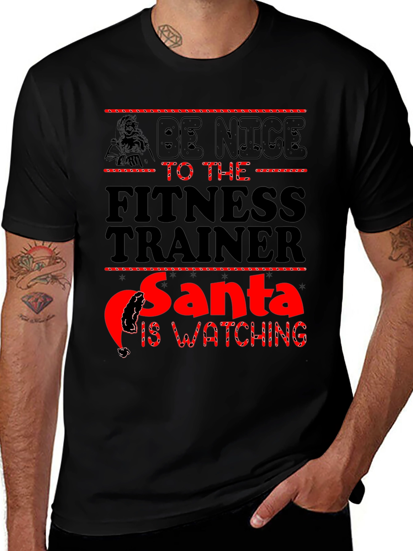 Be Nice to The Fitness Trainer Santa T-Shirt