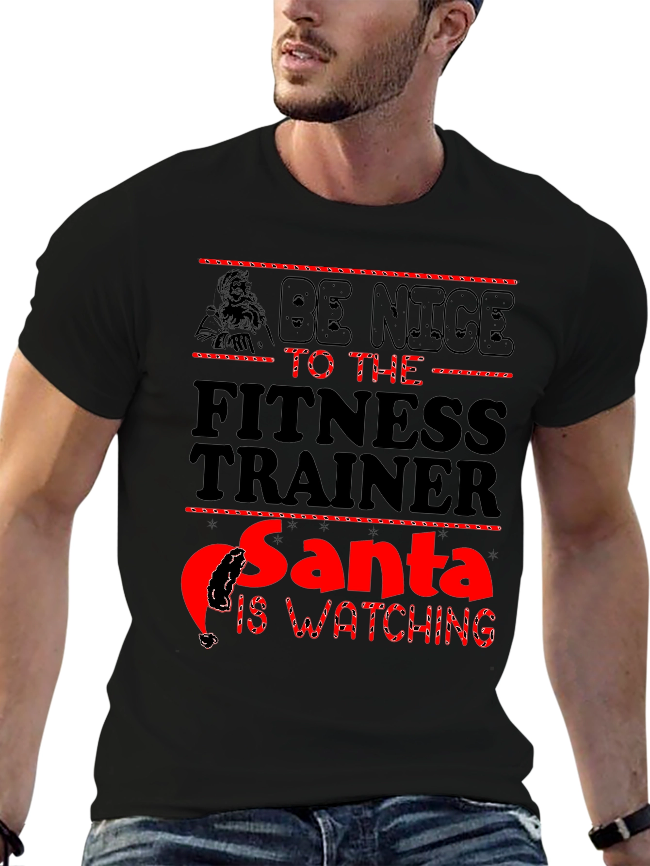 Be Nice to The Fitness Trainer Santa T-Shirt