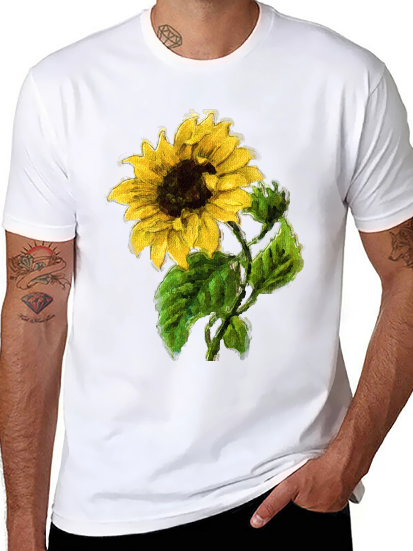 Sunflower Print Black T-Shirt