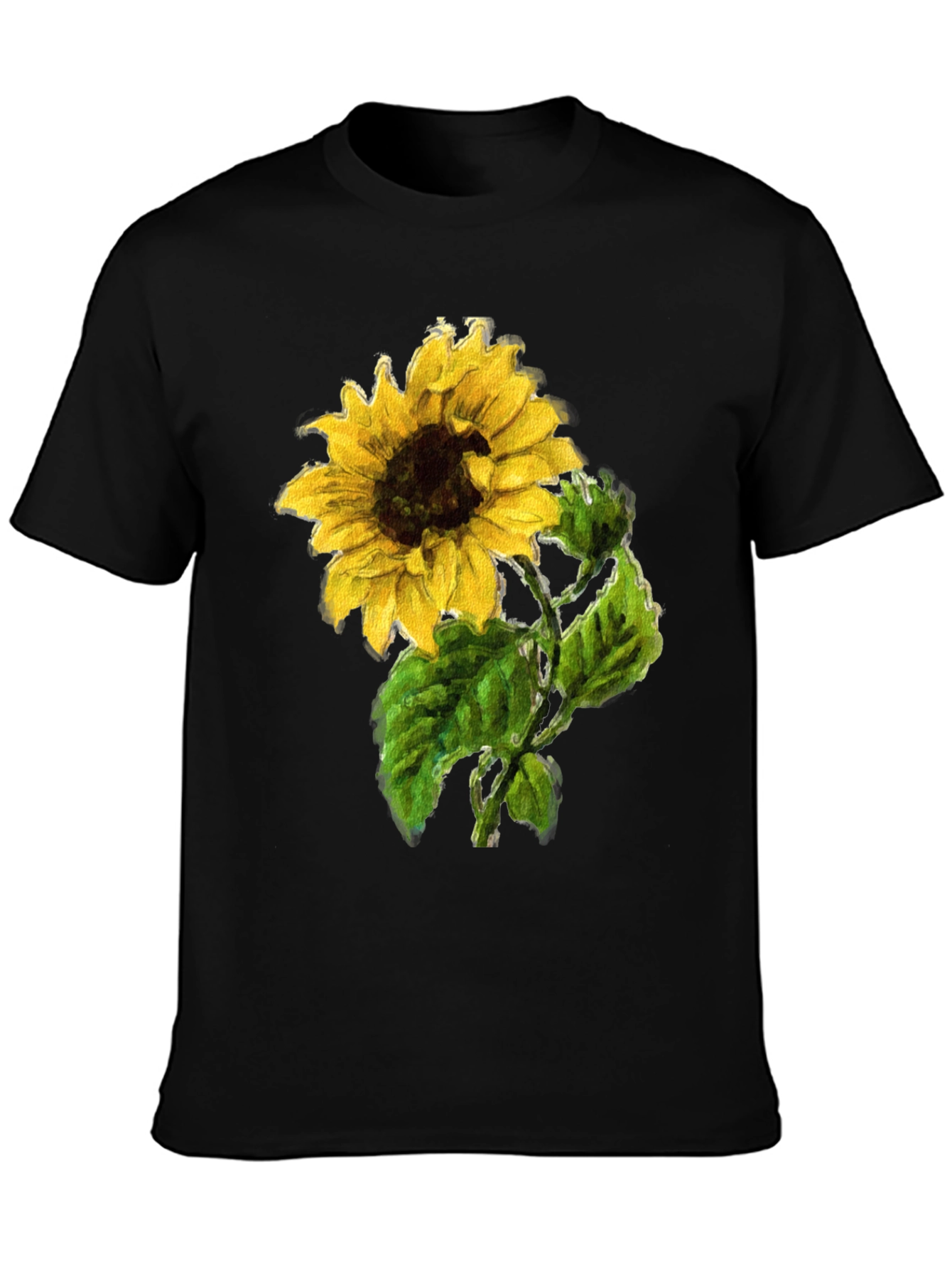 Sunflower Print Black T-Shirt